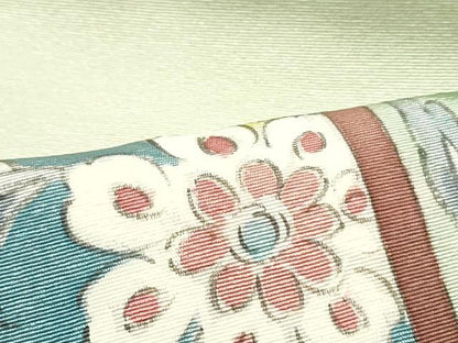 平和屋着物●塩瀬　九寸名古屋帯　手描き　更紗花唐草文　正絹　逸品　DAAW6571ob