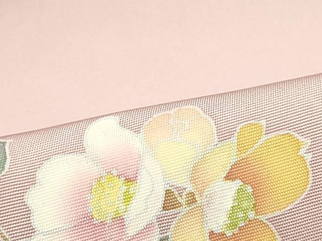 平和屋着物●塩瀬　九寸名古屋帯　友禅　作家物　枝花文　珊瑚色　正絹　逸品　DAAW6573ob