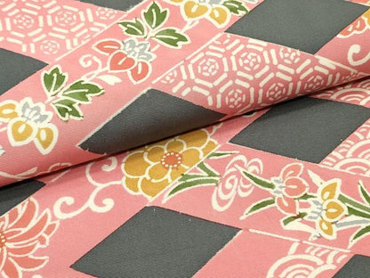 平和屋着物●塩瀬　九寸開き名古屋帯　型染め　花菱文　正絹　逸品　DAAW6597ob