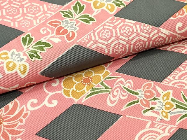 平和屋着物●塩瀬　九寸開き名古屋帯　型染め　花菱文　正絹　逸品　DAAW6597ob