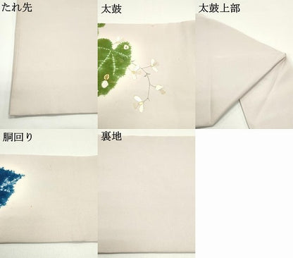 平和屋着物●塩瀬　九寸名古屋帯　駒刺繍　草花文　薄梅鼠色　金糸　正絹　逸品　DAAW6607ob