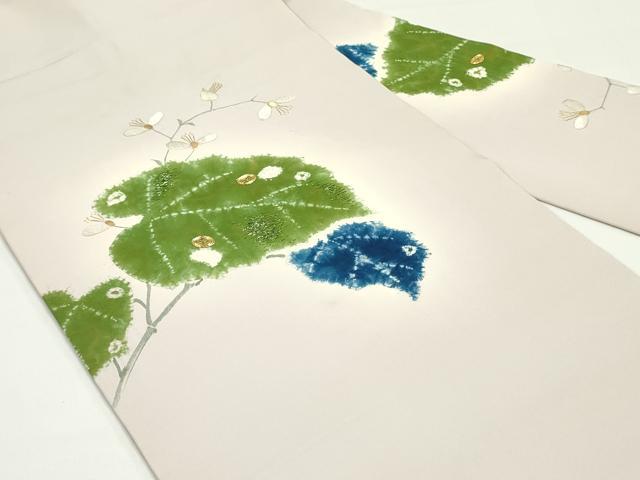 平和屋着物●塩瀬　九寸名古屋帯　駒刺繍　草花文　薄梅鼠色　金糸　正絹　逸品　DAAW6607ob