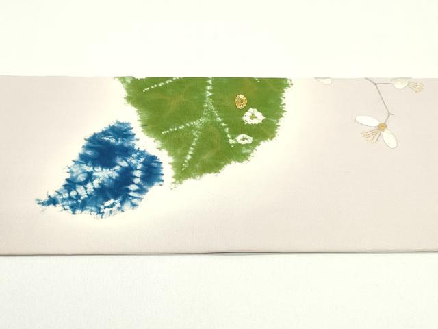 平和屋着物●塩瀬　九寸名古屋帯　駒刺繍　草花文　薄梅鼠色　金糸　正絹　逸品　DAAW6607ob
