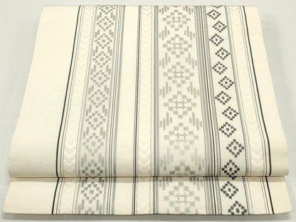 平和屋着物●本場筑前博多織 八寸名古屋帯 間道 生成り色 正絹 逸品 DAAW6610ob