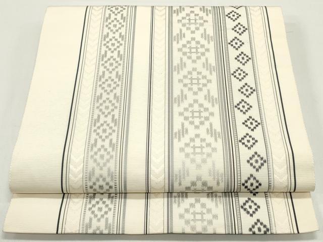 平和屋着物●本場筑前博多織 八寸名古屋帯 間道 生成り色 正絹 逸品 DAAW6610ob