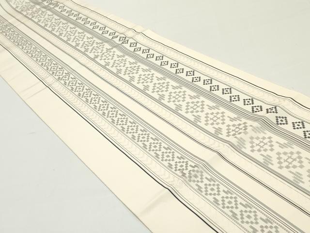 平和屋着物●本場筑前博多織 八寸名古屋帯 間道 生成り色 正絹 逸品 DAAW6610ob