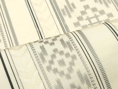 平和屋着物●本場筑前博多織 八寸名古屋帯 間道 生成り色 正絹 逸品 DAAW6610ob