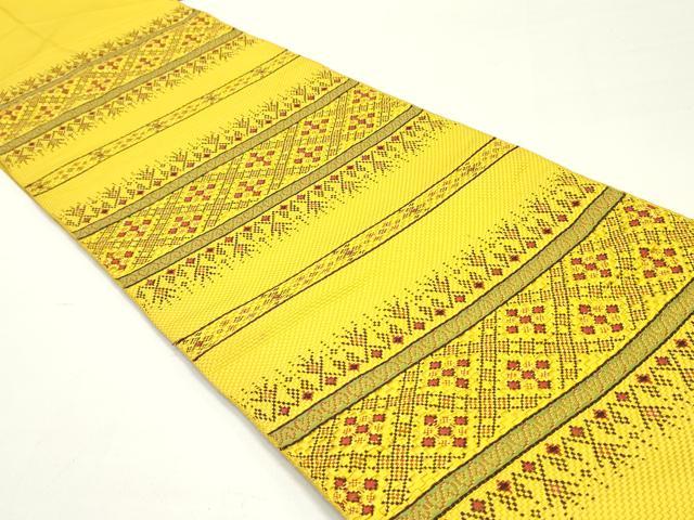 平和屋着物●本場筑前博多織　八寸名古屋帯　幾何学横段文　黄金色　正絹　逸品　DAAW6611ob