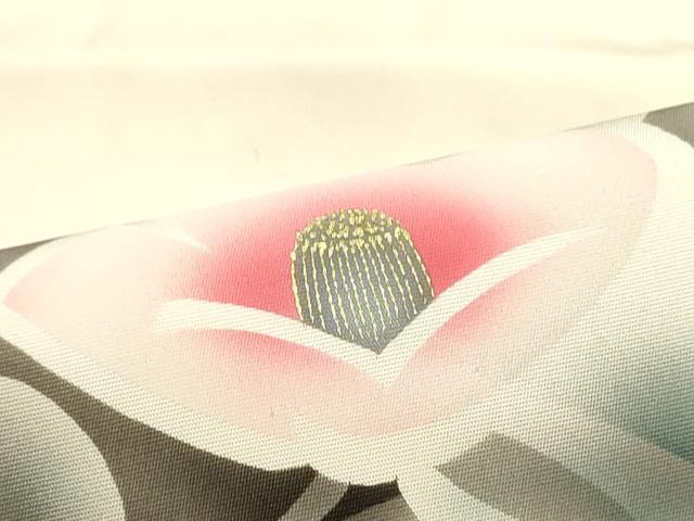 平和屋着物●塩瀬 九寸名古屋帯 手描き 枝椿文 薄卵色 金彩 正絹 逸品 DAAW6655ob