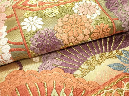 平和屋着物●六通柄袋帯 唐織 枝垂れ藤 吉祥貝桶花松文 金糸 正絹 逸品 DAAW6667ob
