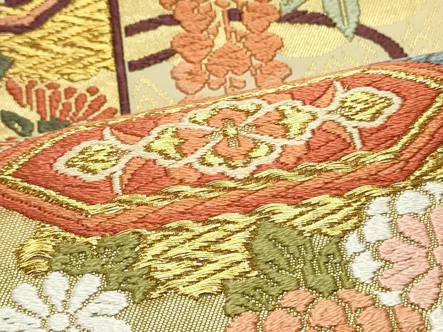 平和屋着物●六通柄袋帯 唐織 枝垂れ藤 吉祥貝桶花松文 金糸 正絹 逸品 DAAW6667ob