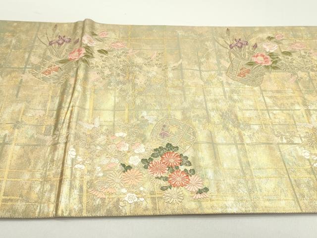 平和屋着物▼西陣　とみや織物謹製　とみや帯　六通柄袋帯　唐織　野点　金糸　引箔　正絹　逸品　DAAW6681ob