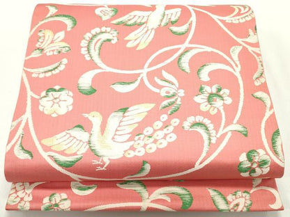 平和屋着物●アンティーク 大正ロマン 九寸開き名古屋帯 花鳥唐草文 正絹 逸品 未使用 DAAW6721ob