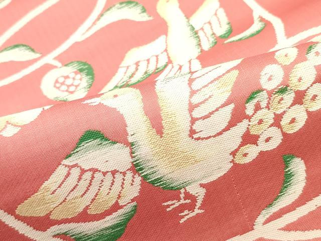 平和屋着物●アンティーク 大正ロマン 九寸開き名古屋帯 花鳥唐草文 正絹 逸品 未使用 DAAW6721ob