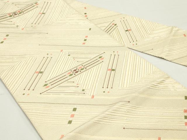 平和屋着物●本場筑前博多織　八寸名古屋帯　幾何学文様　薄卵色　正絹　逸品　DAAW6750ob