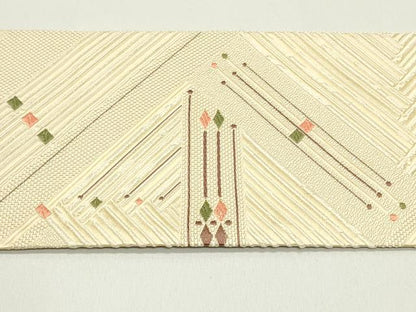 平和屋着物●本場筑前博多織　八寸名古屋帯　幾何学文様　薄卵色　正絹　逸品　DAAW6750ob