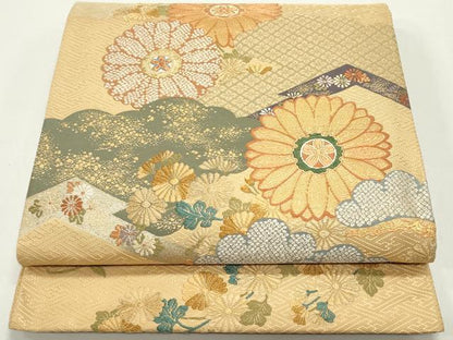 平和屋着物●六通柄袋帯 唐織 慶長菊花文 金銀糸 正絹 逸品 DAAW6755ob