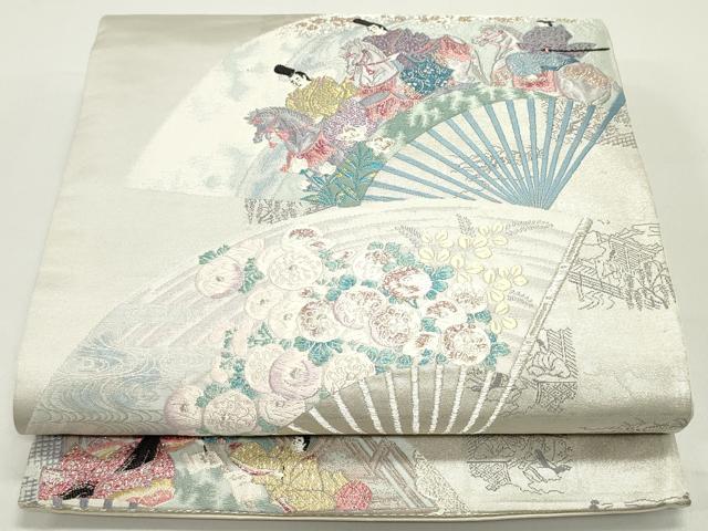 平和屋着物●六通柄袋帯　唐織　宗達名画扇　銀糸　正絹　逸品　DAAW6763ob