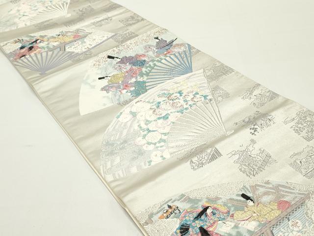 平和屋着物●六通柄袋帯　唐織　宗達名画扇　銀糸　正絹　逸品　DAAW6763ob