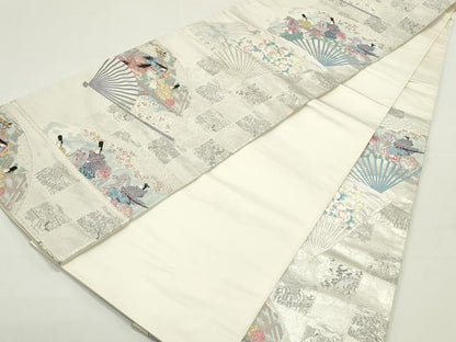 平和屋着物●六通柄袋帯　唐織　宗達名画扇　銀糸　正絹　逸品　DAAW6763ob