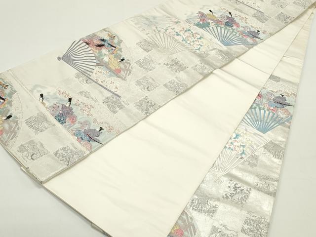 平和屋着物●六通柄袋帯　唐織　宗達名画扇　銀糸　正絹　逸品　DAAW6763ob