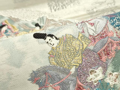 平和屋着物●六通柄袋帯　唐織　宗達名画扇　銀糸　正絹　逸品　DAAW6763ob