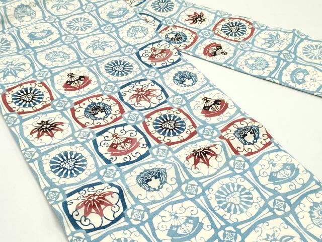 平和屋着物●九寸名古屋帯 紬地 草木染 型染め 扇花唐草文 正絹 逸品 DAAW6803ob