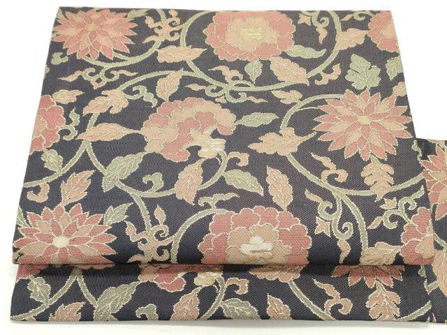 平和屋着物●全通柄九寸名古屋帯 更紗花唐草文 金糸 正絹 逸品 DAAW6806ob