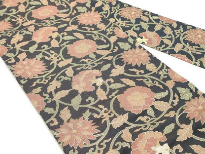 平和屋着物●全通柄九寸名古屋帯 更紗花唐草文 金糸 正絹 逸品 DAAW6806ob