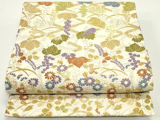 平和屋着物●九寸名古屋帯　唐織　籬葡萄蔦の葉花松文　正絹　逸品　DAAW6816ob