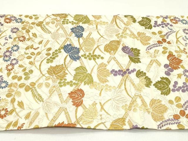 平和屋着物●九寸名古屋帯　唐織　籬葡萄蔦の葉花松文　正絹　逸品　DAAW6816ob