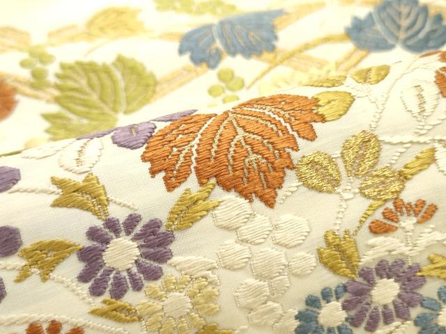 平和屋着物●九寸名古屋帯　唐織　籬葡萄蔦の葉花松文　正絹　逸品　DAAW6816ob