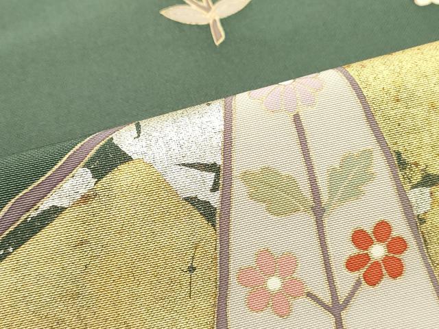 平和屋着物●京友禅作家　米沢新之助　九寸名古屋帯　切嵌更紗花唐草文　岩井茶色　金銀彩　正絹　逸品　DAAW6820ob