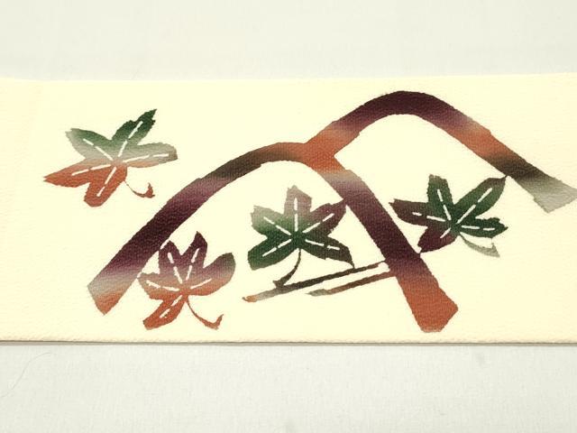 平和屋着物●九寸名古屋帯　型染め　遠山紅葉文　薄卵色　鬼しぼ縮緬　逸品　DAAW6865ob