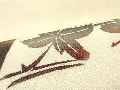 平和屋着物●九寸名古屋帯　型染め　遠山紅葉文　薄卵色　鬼しぼ縮緬　逸品　DAAW6865ob
