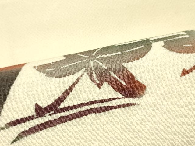 平和屋着物●九寸名古屋帯　型染め　遠山紅葉文　薄卵色　鬼しぼ縮緬　逸品　DAAW6865ob