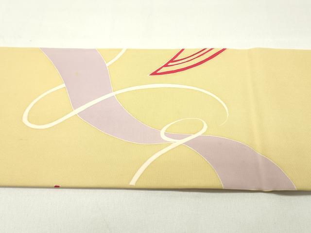 平和屋着物●塩瀬 九寸名古屋帯 草花文 蜂蜜色 正絹 逸品 DAAW6877ob