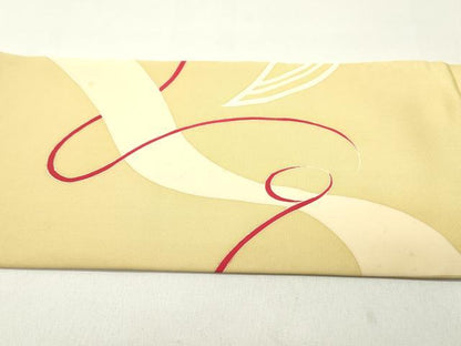 平和屋着物●塩瀬 九寸名古屋帯 草花文 蜂蜜色 正絹 逸品 DAAW6877ob