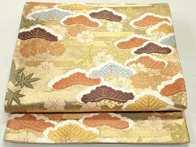 平和屋着物●西陣　河合美術織物謹製　六通柄袋帯　唐織　エ霞梅松文　金糸　引箔　正絹　逸品　DAAW6878ob