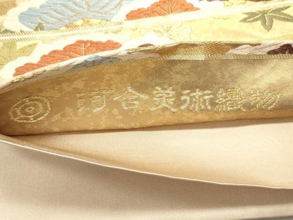 平和屋着物●西陣　河合美術織物謹製　六通柄袋帯　唐織　エ霞梅松文　金糸　引箔　正絹　逸品　DAAW6878ob