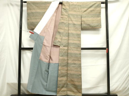 平和屋着物■上質な紬　霞横段文　正絹　逸品　DAAW6887ob