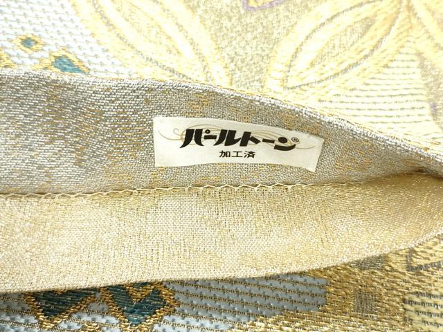 平和屋着物●六通柄袋帯 唐織 七宝花文 金糸 正絹 逸品DAAW6923ob