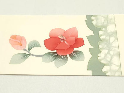 平和屋着物●塩瀬 九寸名古屋帯 手描き 枝椿間道 生成り色 正絹 逸品 DAAW6929ob