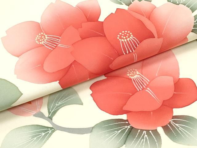 平和屋着物●塩瀬 九寸名古屋帯 手描き 枝椿間道 生成り色 正絹 逸品 DAAW6929ob