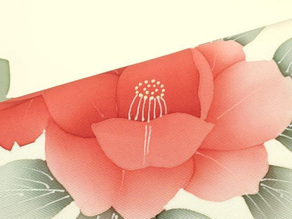 平和屋着物●塩瀬 九寸名古屋帯 手描き 枝椿間道 生成り色 正絹 逸品 DAAW6929ob
