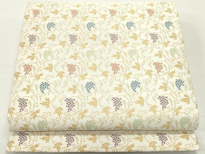 平和屋着物●九寸開き名古屋帯 葡萄蔦の葉文 正絹 逸品 未使用 DAAW6946ob