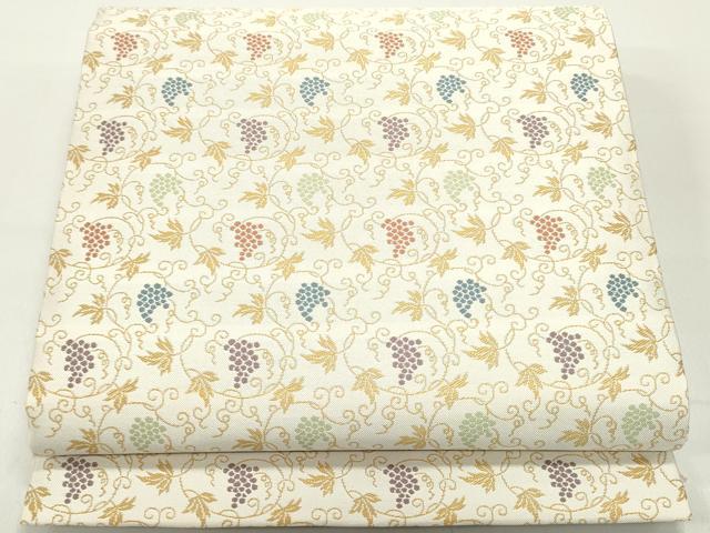 平和屋着物●九寸開き名古屋帯 葡萄蔦の葉文 正絹 逸品 未使用 DAAW6946ob