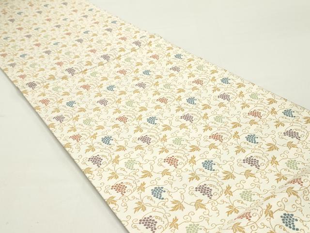 平和屋着物●九寸開き名古屋帯 葡萄蔦の葉文 正絹 逸品 未使用 DAAW6946ob