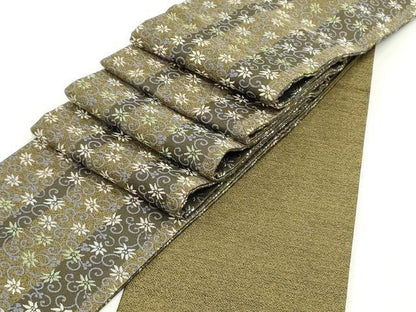 平和屋着物●半幅帯 唐織 花唐草間道 正絹 逸品 未使用 DAAW6962ob