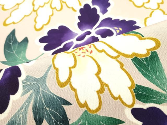 平和屋着物●塩瀬　九寸名古屋帯　手描き　草花文　薄柿色　正絹　逸品　DAAW6963ob